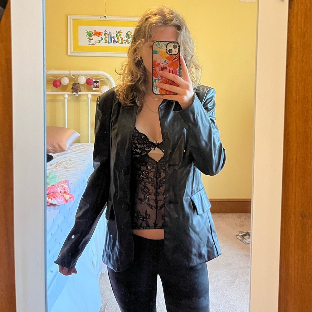 SHEIN Black Leather Jacket Blazer